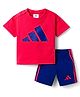 ADIDAS KIDS 100% Cotton Knit Half Sleeves T-Shirt & Shorts Set With Logo Print - Red & Blue