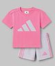 ADIDAS KIDS 100% Cotton Knit Half Sleeves T-Shirt & Shorts Set With Logo Print - Pink & Grey