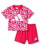 ADIDAS KIDS Cotton Knit Half Sleeves T-Shirt & Bottomwear With Dino & Logo Print - Red
