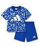 ADIDAS KIDS Cotton Knit Half Sleeves T-Shirt & Bottomwear With Dino & Logo Print - Royal Blue