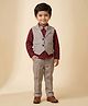 Rikidoos Cotton Woven Full Sleeves Solid 3 Piece Party Suit With Bow - Maroon & Grey