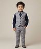 Rikidoos Cotton Woven Full Sleeves Solid 3 Piece Party Suit With Bow - Grey & Navy Blue