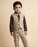 Rikidoos Cotton Woven Full Sleeves Solid 3 Piece Party Suit With Bow - Light Brown & Beige
