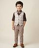 Rikidoos Cotton Woven Full Sleeves Chevron Printed 3 Piece Party Suit with Bow - White & Brown (Bow May Vary)