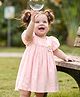 Babyoye 100% Cotton Woven Half Sleeves Floral Printed Frock With Bloomer & Bunny Applique - Light Pink