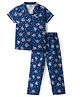 Honeyhap Premium 100% Cotton Knit With Bio Finish Half Sleeves Shirt & Pyjama Co-ord Night Suit With Floral Print - Navy Peony