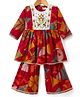 Blabber Printed Three Fourth Sleeves Floral Embroidered & Abstract Printed Coordinating Kurti Gharara Set - Red