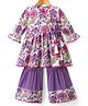 Blabber Three Fourth Peasant Sleeves Side Tie Up Detailed Floral Printed Kurti Gharara Set - Lavender