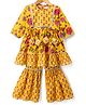 Blabber Three Fourth Sleeves Tassels & Gota Lace Embellished Floral Printed Kurti Gharara Set - Yellow