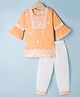 Blabber Three Fourth Bell Sleeves Floral Embroidered & Mirror Work Detailed Kurti Patiala Set - Orange