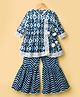 Blabber Three Fourth Sleeves Side Tie Up Detailed Ethnic Motifs Printed Kurti Gharara Set - Blue