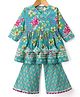 Blabber Three Fourth Sleeves Tassels Embellished Floral Printed Kurti Gharara Set - Sky Blue