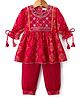 Blabber Three Fourth Sleeves Mirror Work Detailed Floral Embroidered & Motifs Printed Kurti Patiala Set - Fushia