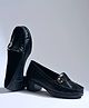 Shoetopia Abstract Applique Detailed Block Heel Loafers - Black