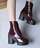 Shoetopia Solid Lace Up Heel Boots - Red