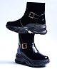 Shoetopia Buckle Detailed Zip Closure Boots - Black