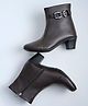 Shoetopia Abstract Applique Detailed Zip Closure Heel Boots - Brown