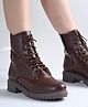Shoetopia Solid Lace Up Boots  - Brown