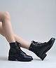 Shoetopia Solid Lace Up Boots -  Black