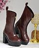 Shoetopia Solid Zip Closure Boots - Brown