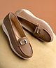 Shoetopia Metal Applique Detailed Textured Loafers - Tan