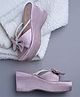 Shoetopia Bow Applique Detailed Rhinestones Embellished Wedge Sandals - Mauve