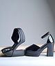 Shoetopia Gloss Finished Buckle Closure Block Heel Sandals - Black