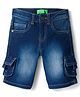 UCB Cotton Woven Knee Length Washed Shorts With Cargo Pockets - Blue