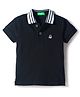 UCB Cotton Knit Half Sleeves Polo T-Shirt with Logo Embroidery - Black
