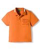 UCB Cotton Knit Half Sleeves Solid Colour Polo T-Shirt with Brand Name Embellished- Orange