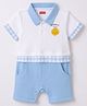Babyhug 100% Cotton Knit Half Sleeves Tropical Theme Embroidered & Checked Romper - Light Blue