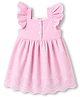 Babyhug Woven Frill Sleeves Striped & Floral Embroidered Frock - Pink