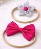 Knotty Ribbons Set Of 2 Floral & Bow Applique Detailed Headbands - Pink & Grey