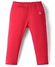 UCB Cotton Elastane Knit Full Length Solid Colour Leggings with Brand Logo Print - Red