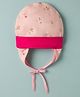OHMS Single Jersey Knit Floral Printed Baby Cap With Knot Pink - Diameter 10.5 cm