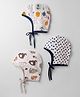OHMS Single Jersey Knit Hearts Printed Baby Caps With Hearts & Animal Print Pack Of 3 Multi Color - Diameter 9 cm