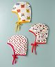 OHMS Single Jersey Knit Hearts & Animal Printed Baby Caps With Knot Pack Of 3 Multicolor - Diameter 9 cm