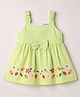 Babyhug Cotton Woven Sleeveless Flared Striped One Piece Frock With Floral & Fruit Embroidery - Green