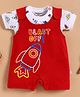 Wonderchild Space Theme Puff Printed Dungaree With Half Sleeves Tee - White & Red