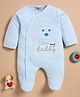 Wonderchild Full Sleeves I Love My Daddy Text Embroidered Footed Romper - Blue