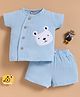 Wonderchild Half Sleeves Teddy Bear Applique Detailed Shirt & Shorts Set - Blue