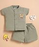 Wonderchild Half Sleeves Tiger Embroidered Shirt & Shorts Set  - Military Green