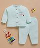 Wonderchild Full Sleeves Dad Mom Me Text Embroidered Shirt & Pant Set - Aqua