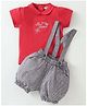 Wonderchild Half Sleeves Typography Embroidered Tee & Checked Gallice Shorts - Red