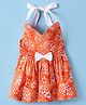Wonderchild Sleeveless Bandhani Printed & Bow Applique Detailed Knee Length Dress - Orange