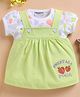 Wonderchild Peach Embroidered Pinafore Dress With Half Puffed Sleeves Tee - White & Green