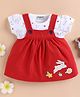 Wonderchild Bunny Applique Detailed Pinafore Dress With Half Sleeves Top - White & Red