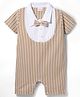 Babyhug Popcorn Knit Half Sleeves Striped Romper with Attached Waist Coat & Bow Applique - Multicolor