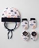 OHMS Single Jersey Knit Sea Life  Printed Cap Mittens & Booties Set Multi Colour - Diameter 9 cm