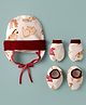 OHMS Single Jersey Knit Animal Printed Cap Mittens & Booties Set Multi Color -Diameter 9 cm